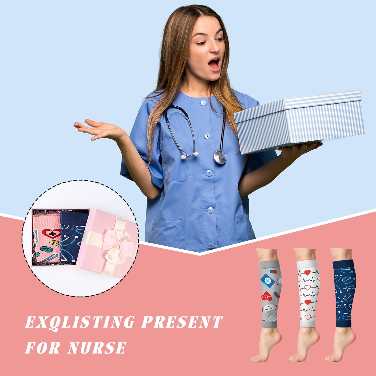 6 Pairs Cna Week Appreciation Gifts Calf Compression Sleeve for Nurse Footless Compression Socks Support Sports