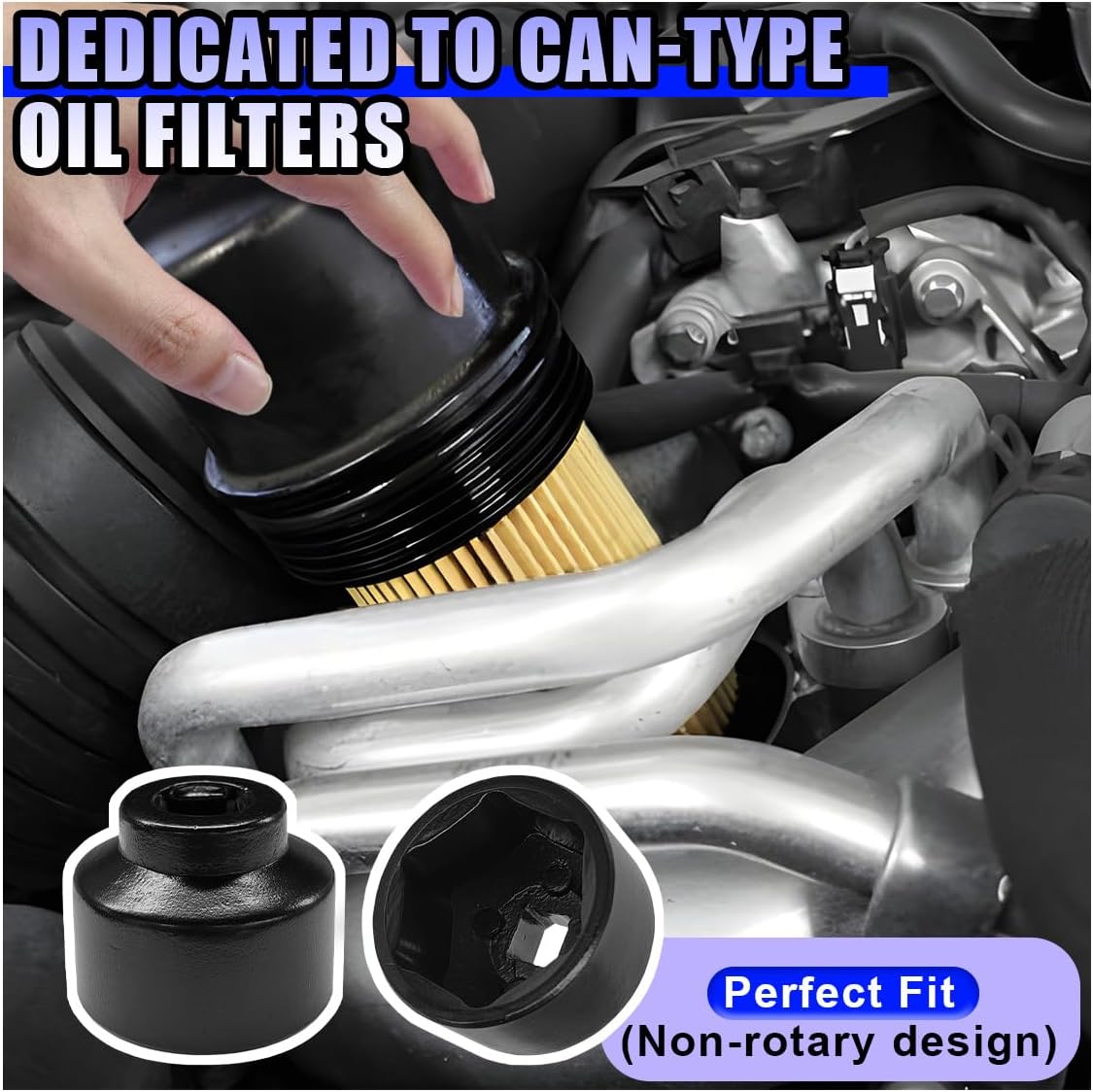 7PCS Car Oil Filter Socket Set, 24, 27, 29, 30, 32, 36, 38mm Auto Fuel Filter Cap Installer Remover Kit, 3/8" Drive