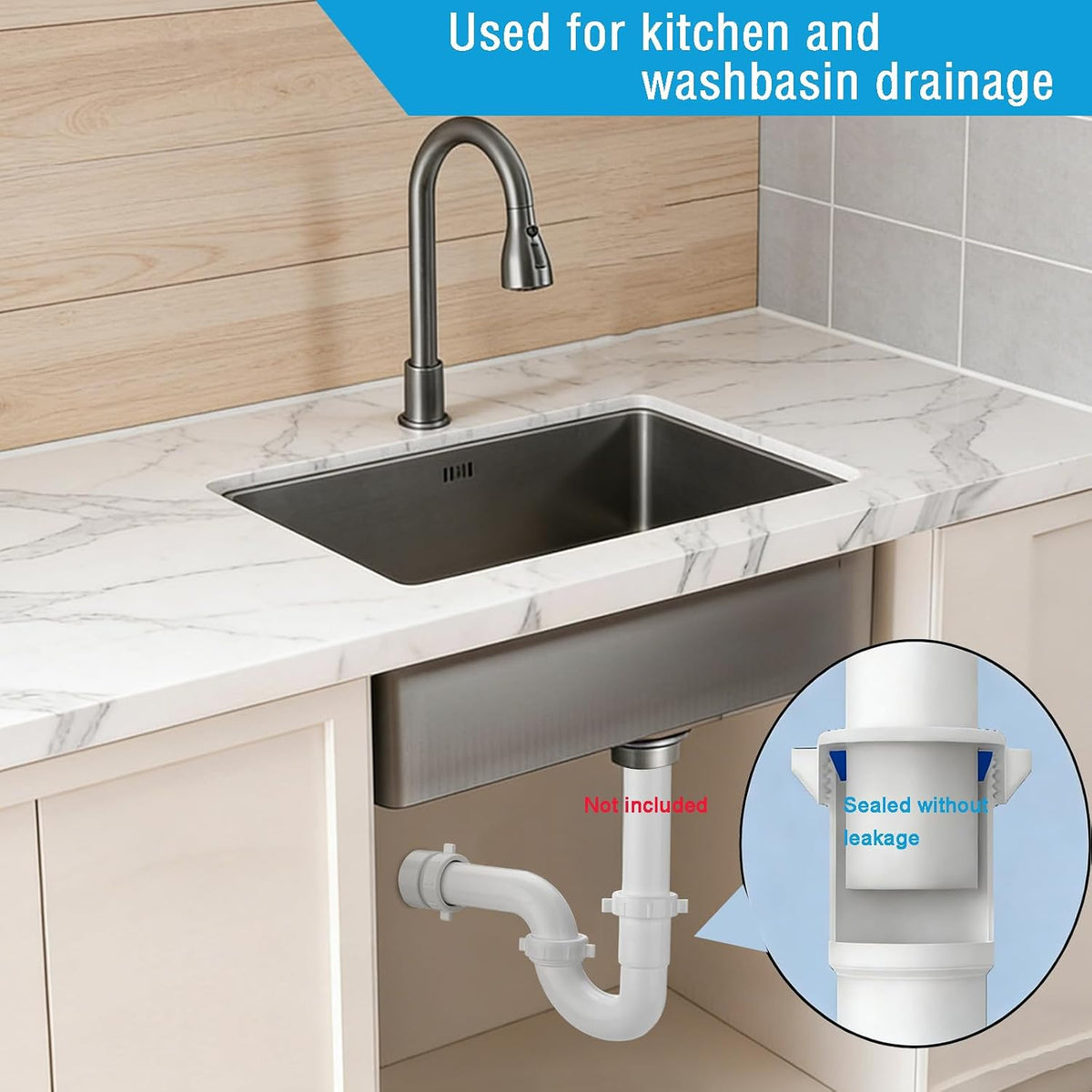 (1 Pack-White) eflyefly 1-1/2 inch P Trap Kitchen Bathroom Sink Drain Kit