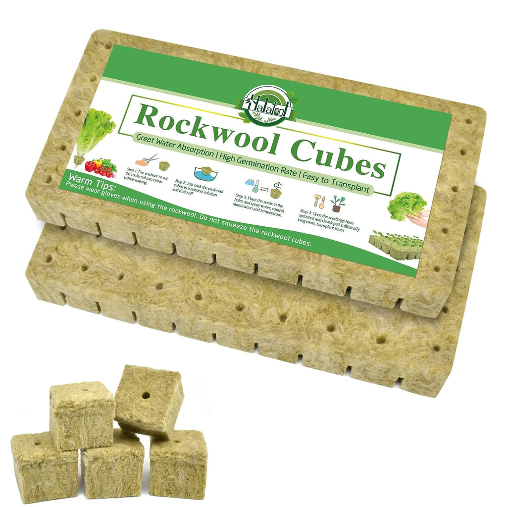 1" Rockwool Cubes, 2Sheets of 100 Rock Wool Seed Starter Plugs | Ideal for Hydroponic Seed Germination & Cuttings