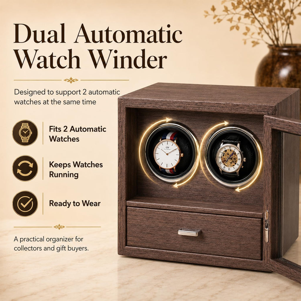Automatic Watch Winder for Men and Women, Dual Watch Winder with Quiet Motor, Wood Grain Case with Glass Door, Ideal