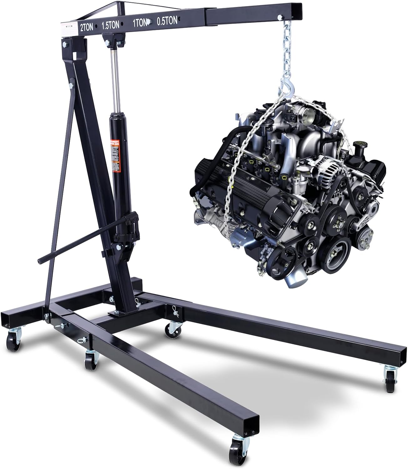 2 Ton Cherry Picker Engine Hoist, Heavy Duty Folding Engine Stand with 6 Iron Caster Wheels, Durable Engine Lift