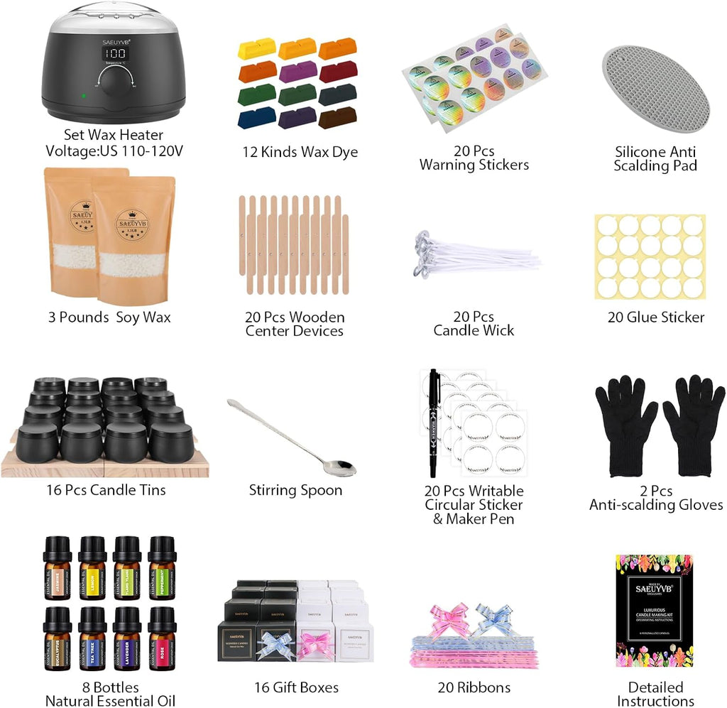 Candle Making Kit for Adults with Hot Plate, DIY Starter Soy Candle Making Supplies/Kit - Perfect as Home