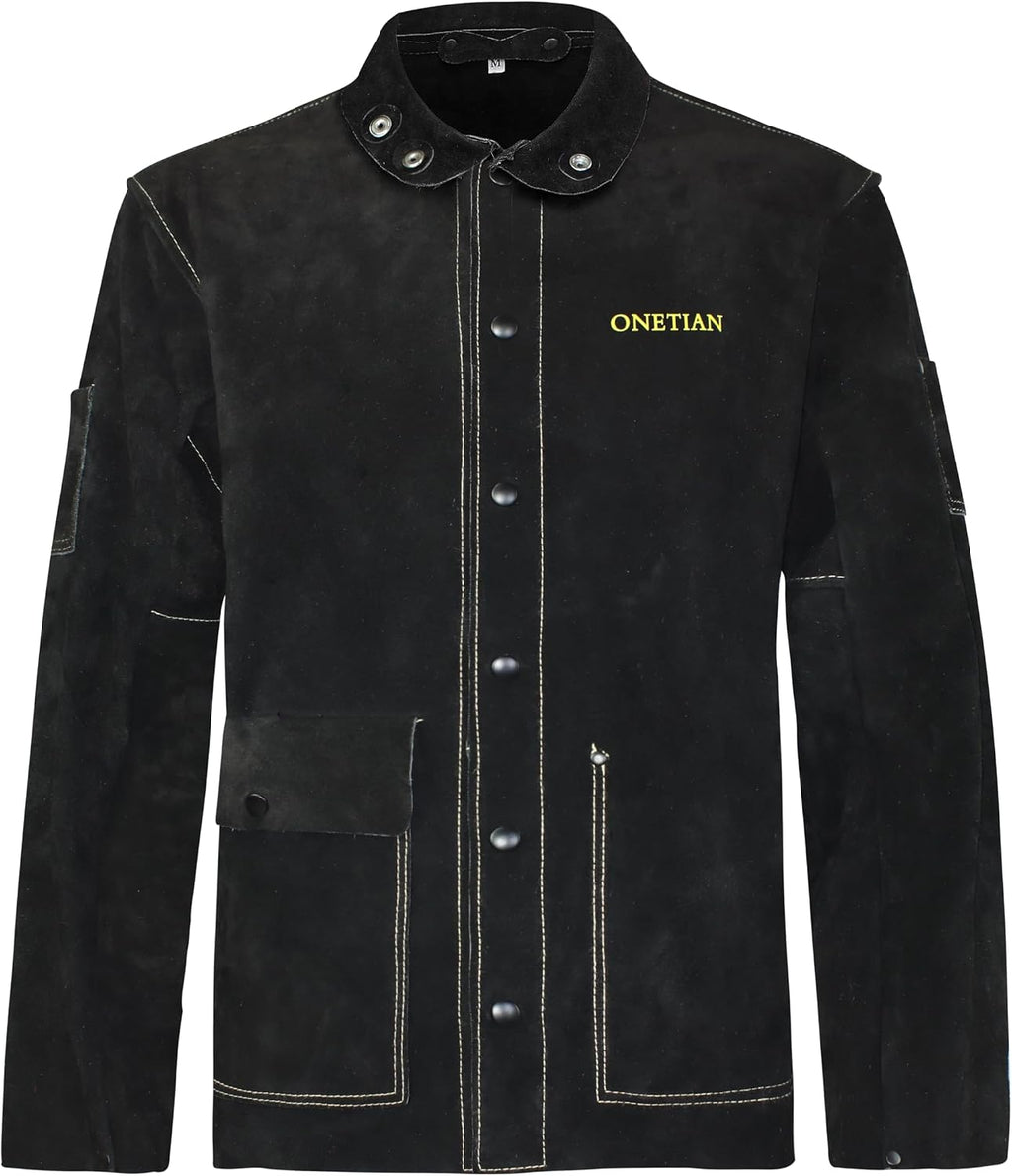 Black Leather Welding Jacket,Flame Heat Resistant
