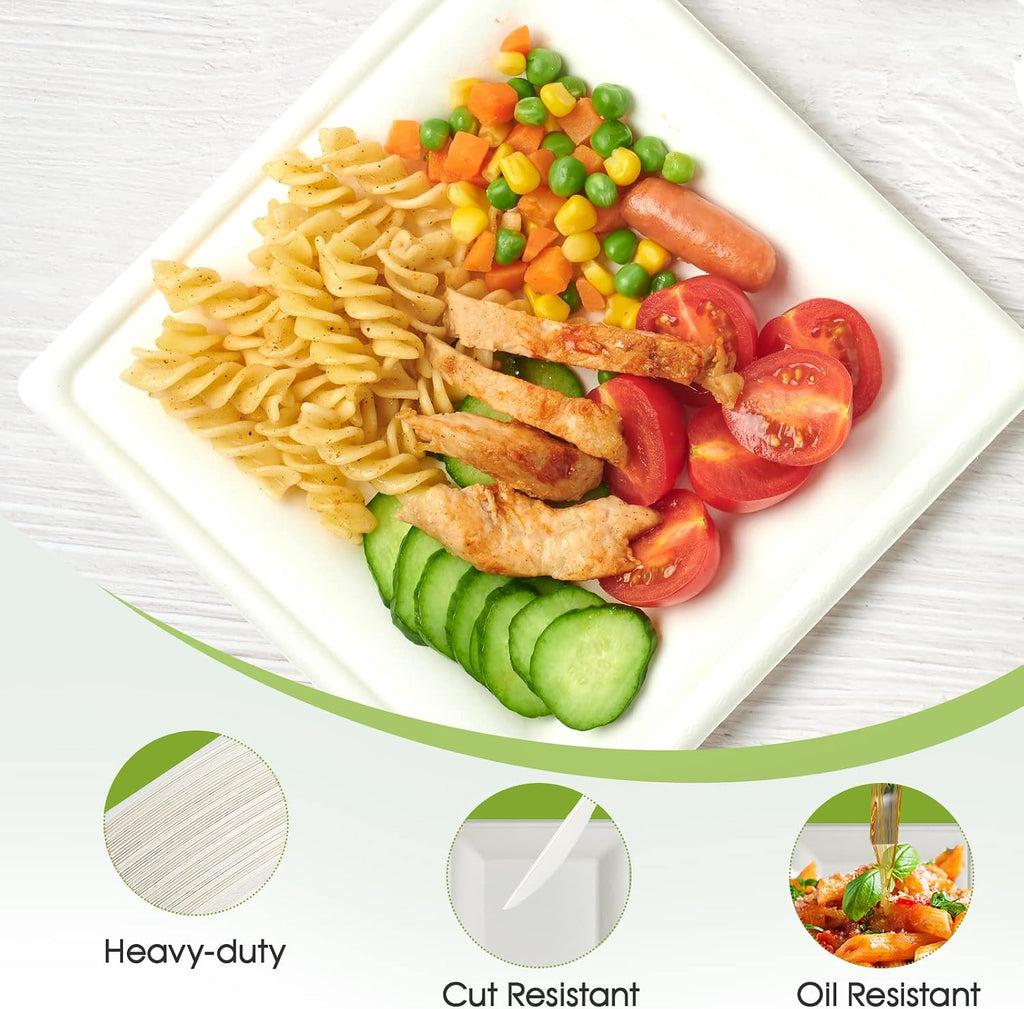 150 Piecs Compostable Square Paper Plates, 8 inch, White