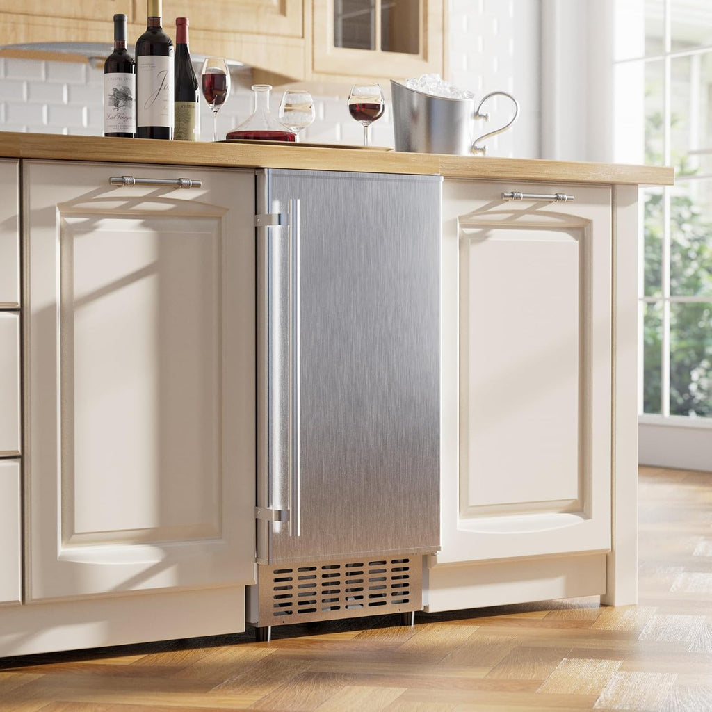 15" Under Counter Ice Maker Machine 130 Lbs/Day with 30 Lbs Ice Storage, Self Cleaning, Thicknesses Adjustable