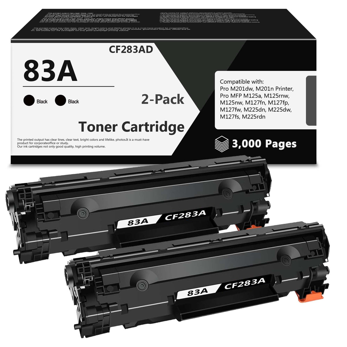 83A Black Toner Cartridge 2-Pack Replacement for HP 83A CF283A Toner