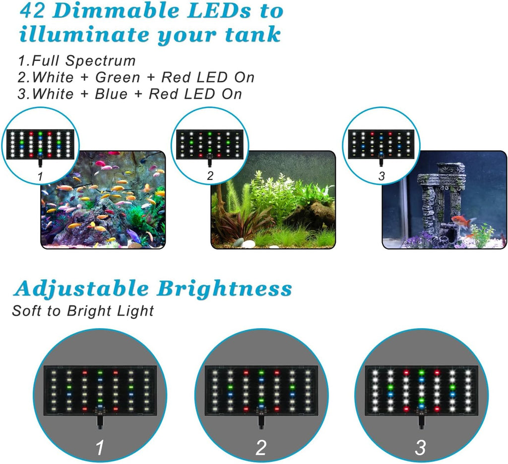 Clip On Aquarium Light with Timer for 3 to 8 Gal Fish Tank (Dimmable Full Spectrum LED) USB Moving Lamp for Open