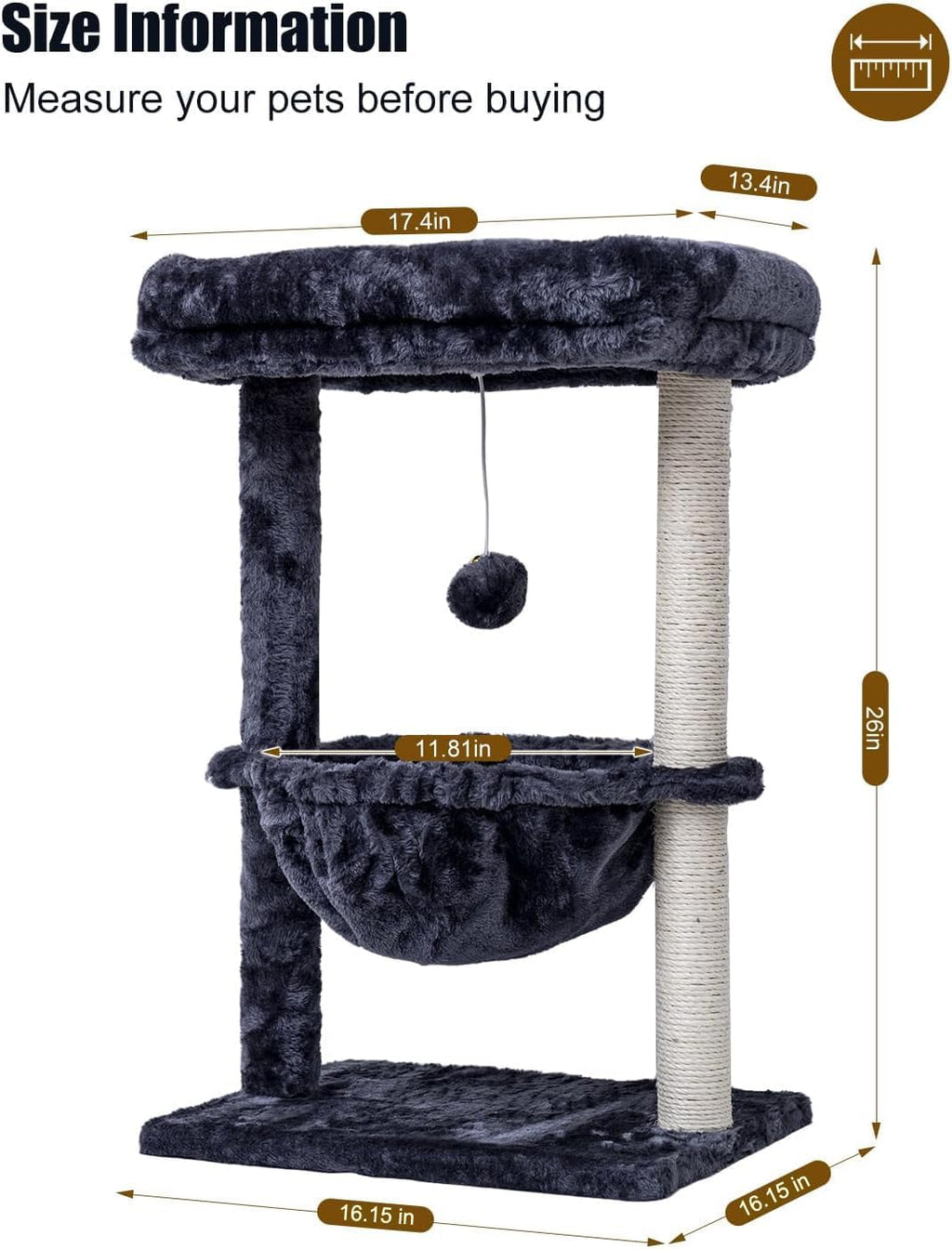 Small Cat Tree for Indoor Cats, Activity Cat Tower with Scratching Post for Kittens, Cat Condo & Furniture with