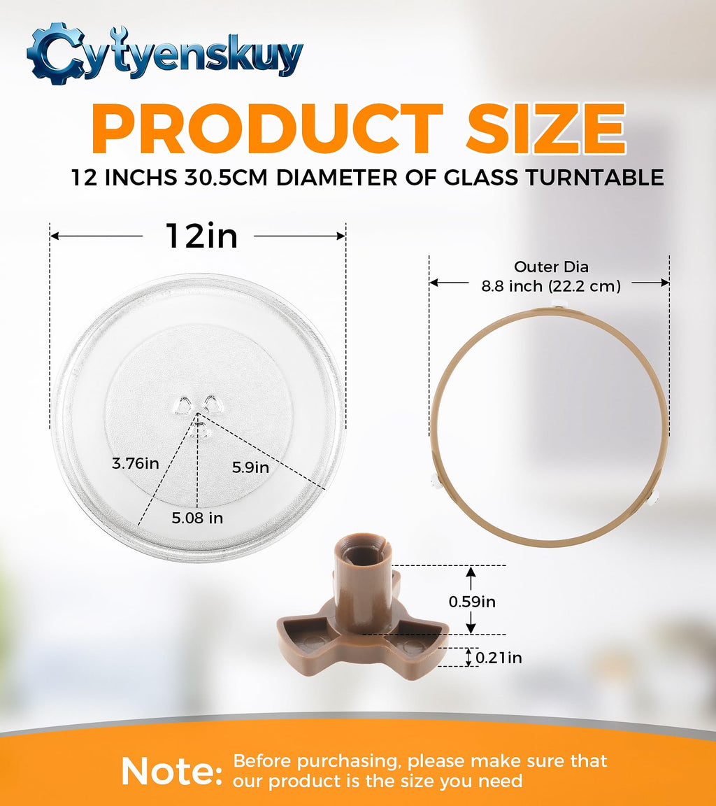 12" Glass Microwave Plate with Roller Ring & Coupler Feet Kit