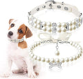 2 Pcs Pet Dog Pearl Collar and Necklace Set, White, M