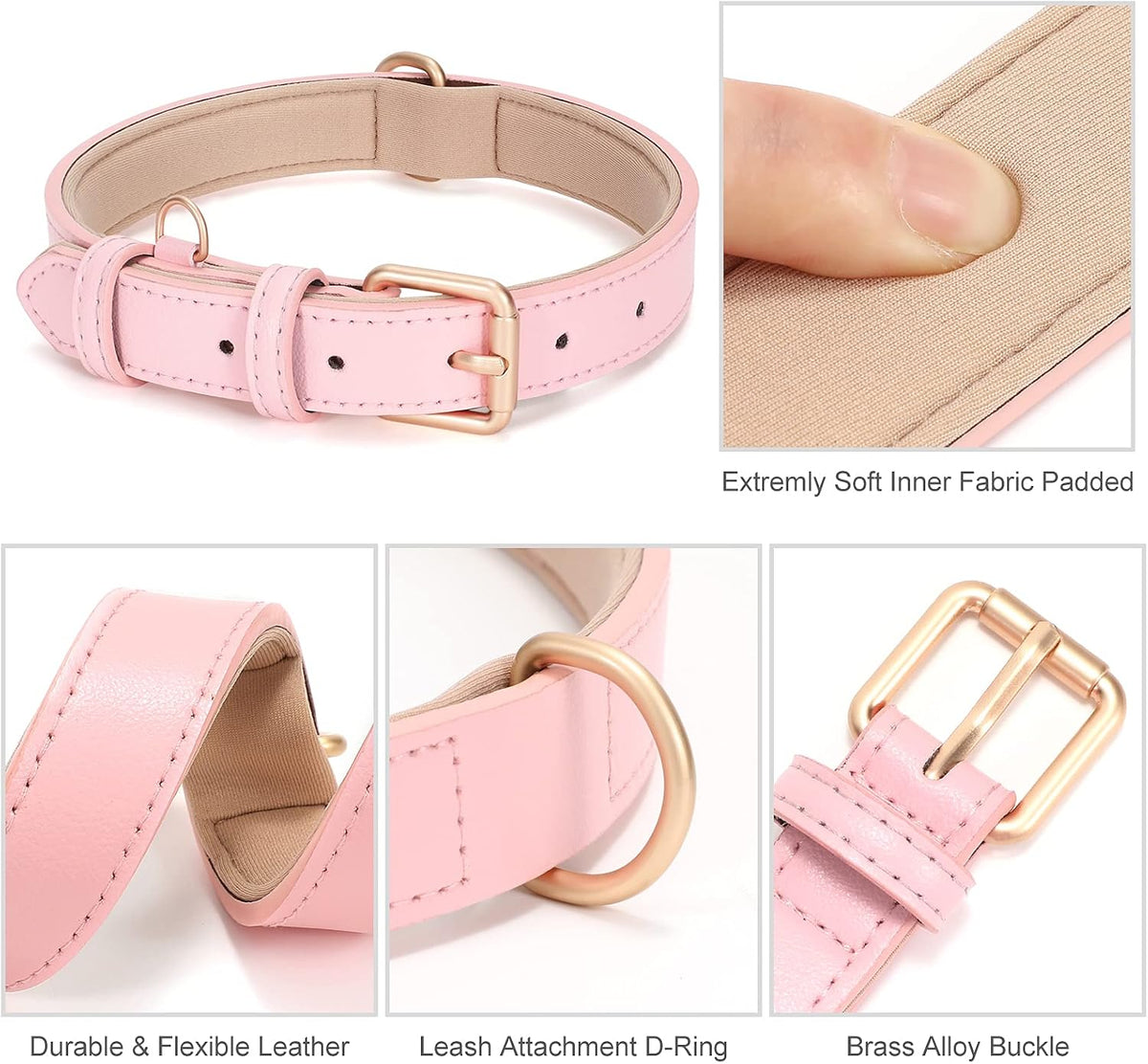 Leather Dog Collar for Small Medium Large Dog Adjustable Soft Breathable Leather Padded Puppy Collar with Alloy