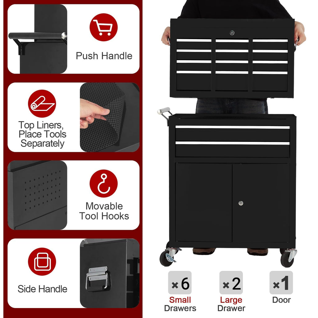 8 Drawers Rolling Tool Chest, Tool Storage Removable Tool Box Combo