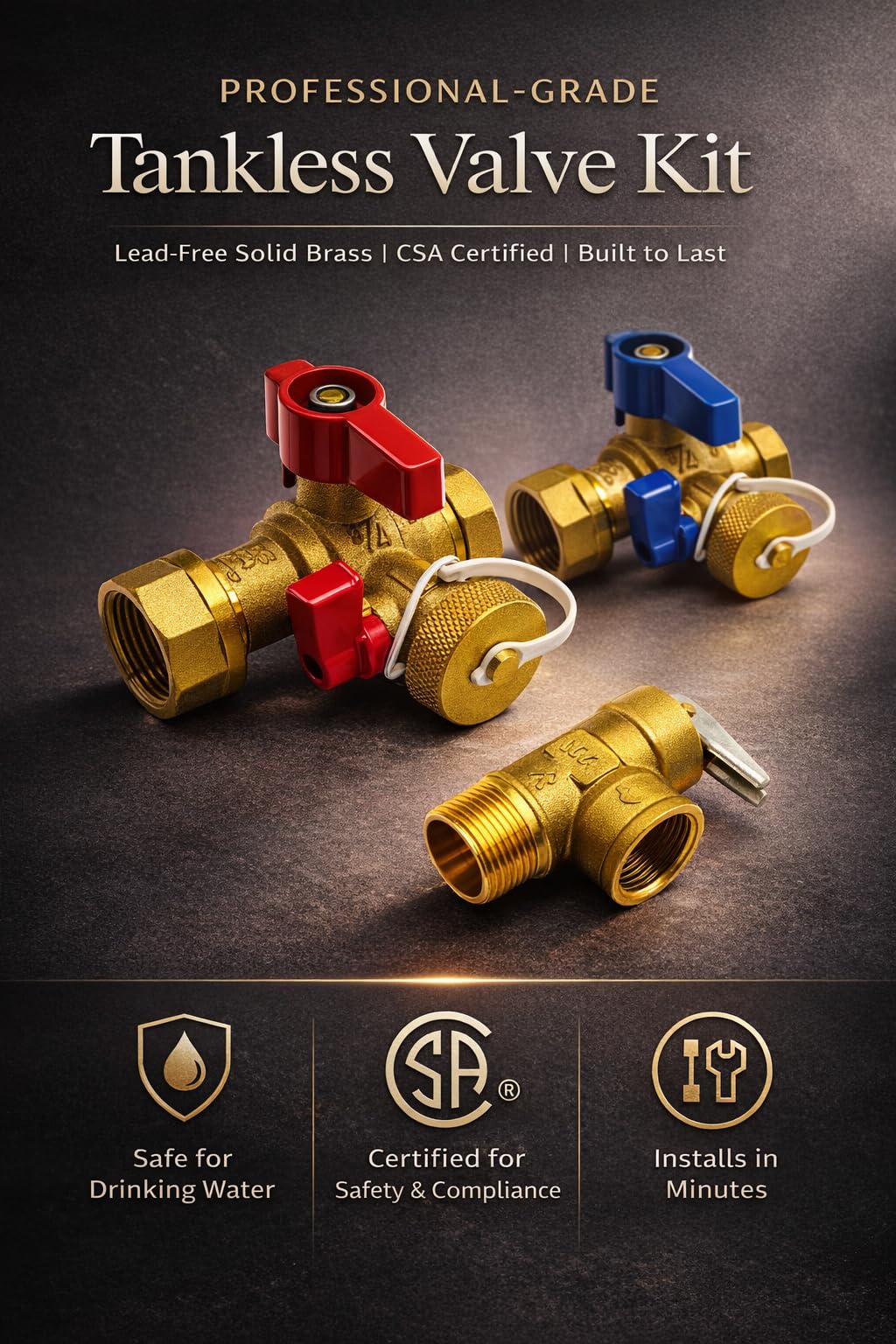 AZK Global Tankless Water Heater Valve Kit, Cert: cUPC, NSF/ANSI ASME PRV