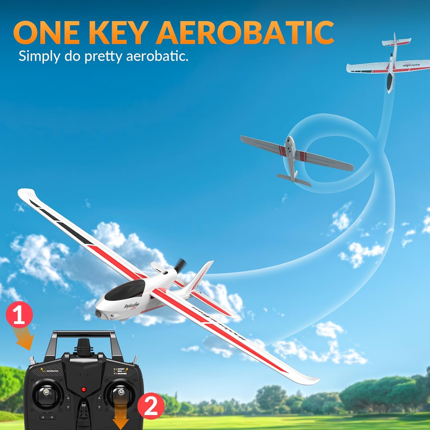 VOLANTEXRC RC Glider Plane 4CH, New Version Remote Control Airplane with 6-Axis Gyro for Beginners, 3 Flight Modes &