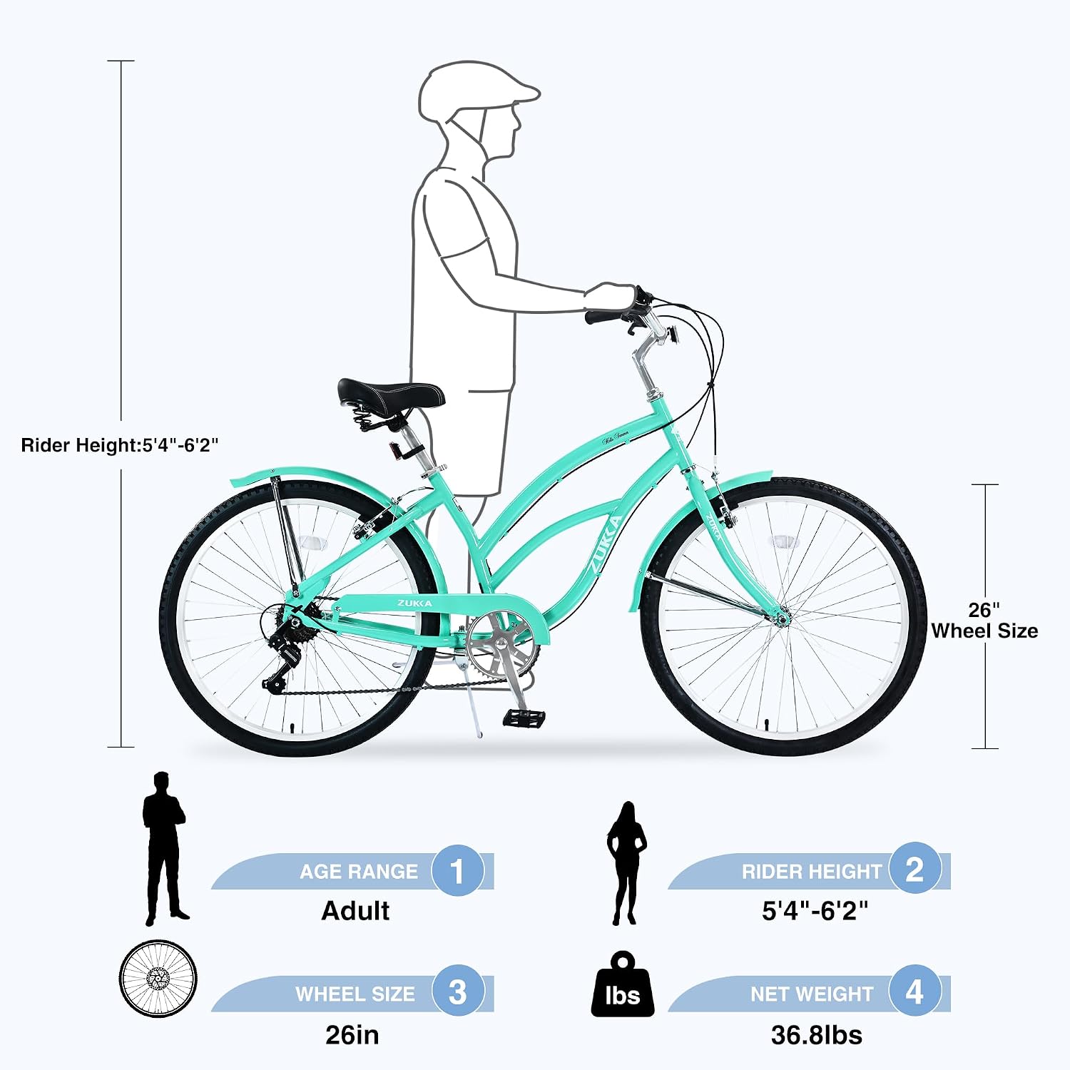 Beach Cruiser Bike 26inch Wheel Bike 7 Speed Driven System V-Brake Comfortable Commuter Bike for Women Men Senior