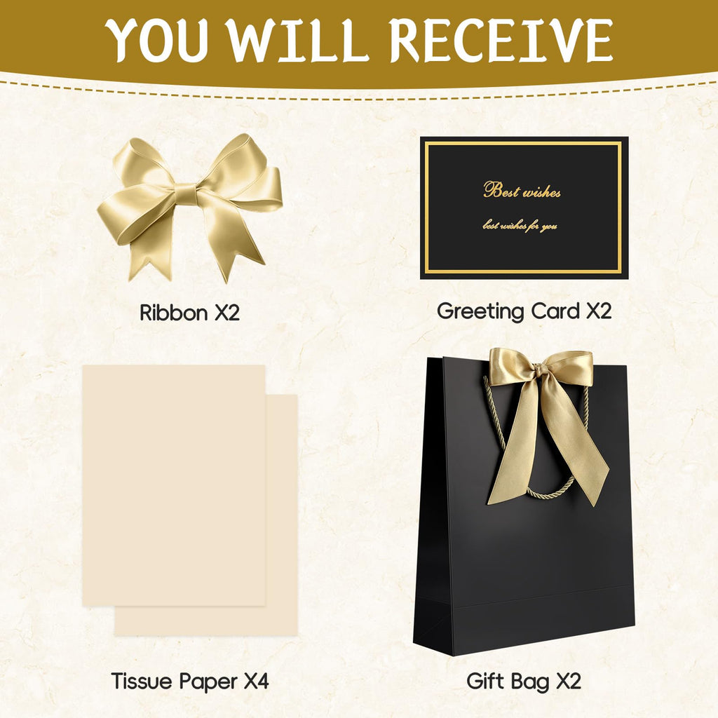 Medium Black Birthday Gift Bags with Tissue Paper & Handles 2-Pack