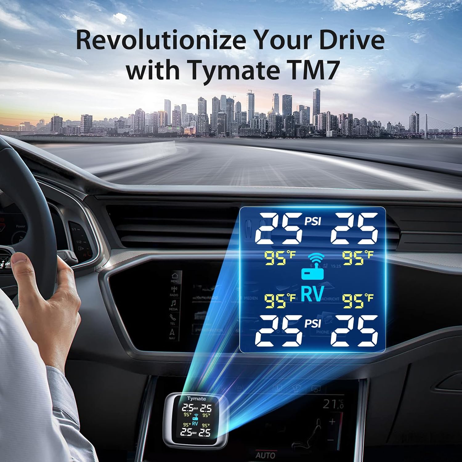 TM7 RV Tire Pressure Monitoring System, TPMS Set of 4 Sensors | Max. 5 Tires Info Monitoring, Wireless, 6 Alarm