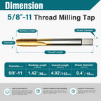 5/8"-11 UNC Thread Tap Set, M2 HSS Right Hand Thread Milling Tap