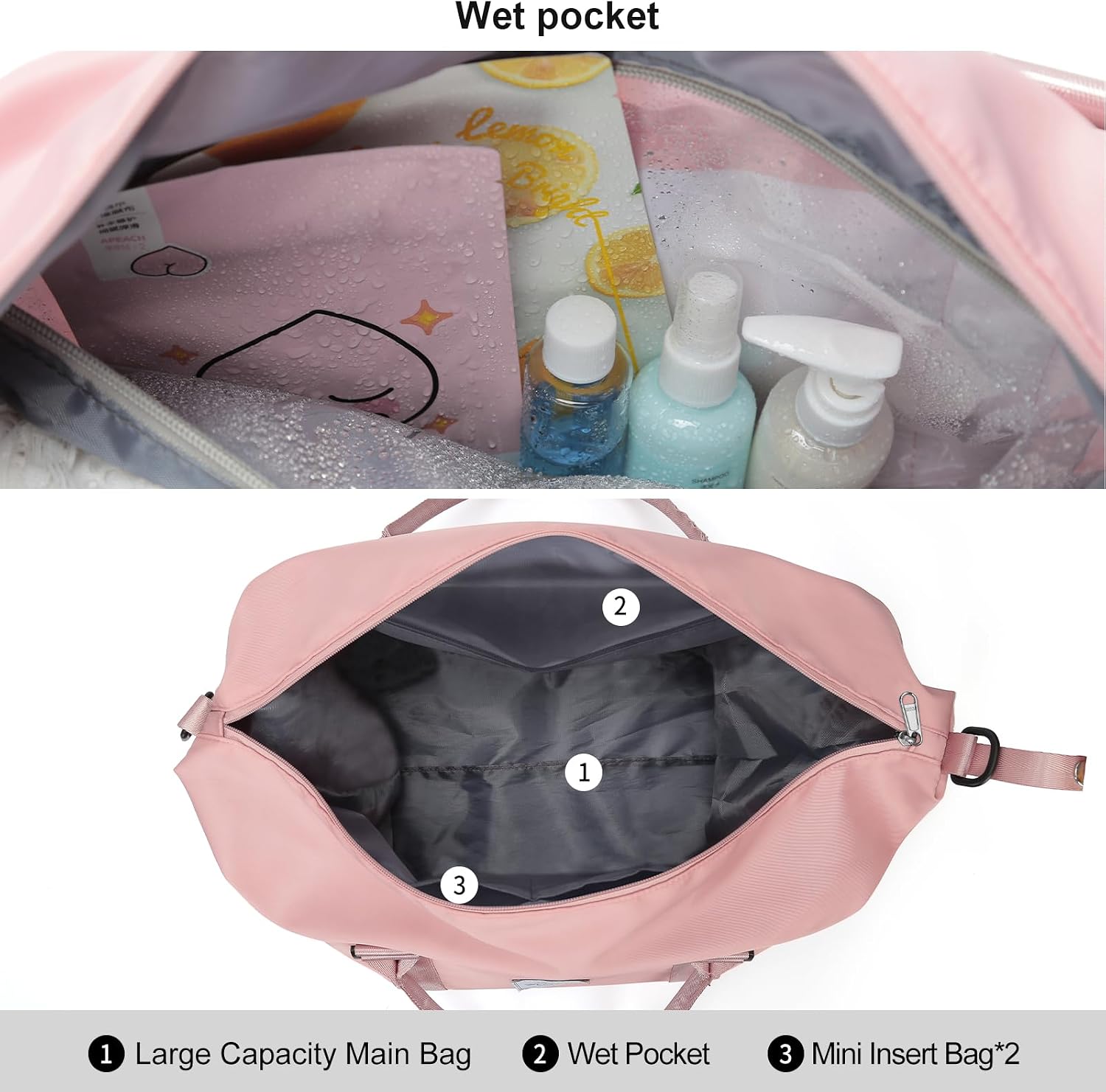 Travel Duffel Bag, Carry On Overnight Weekender Bags for Women | Travel Bag with Wet Pocket & Trolley Sleeve