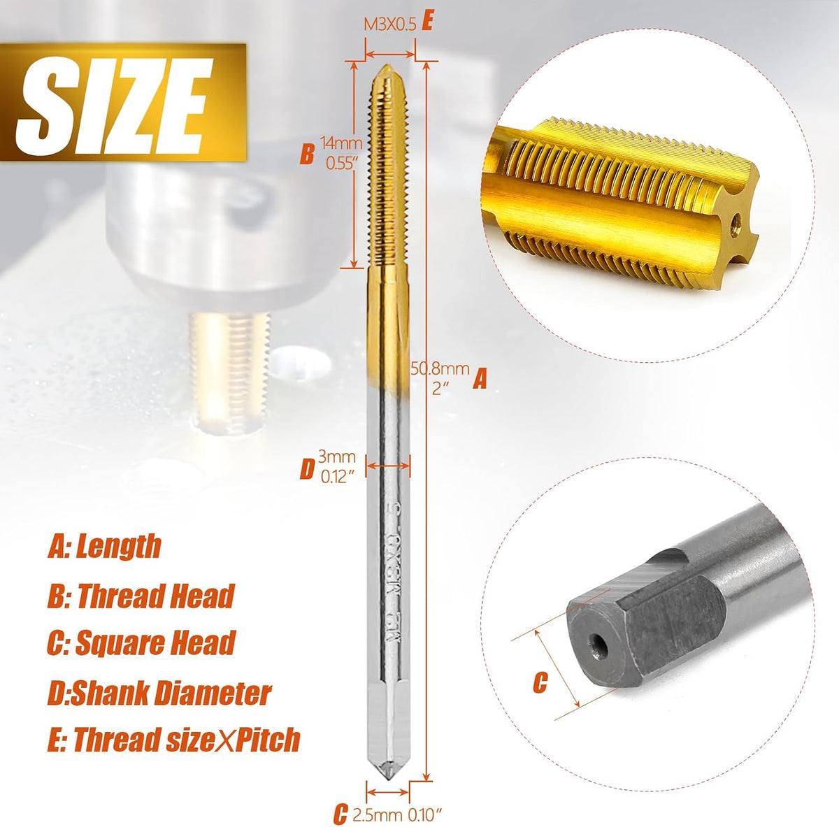 2Pcs M3 X 0.5 Thread Tap for Metal,M3 X 0.5 M2 HSS Thread Milling Tap