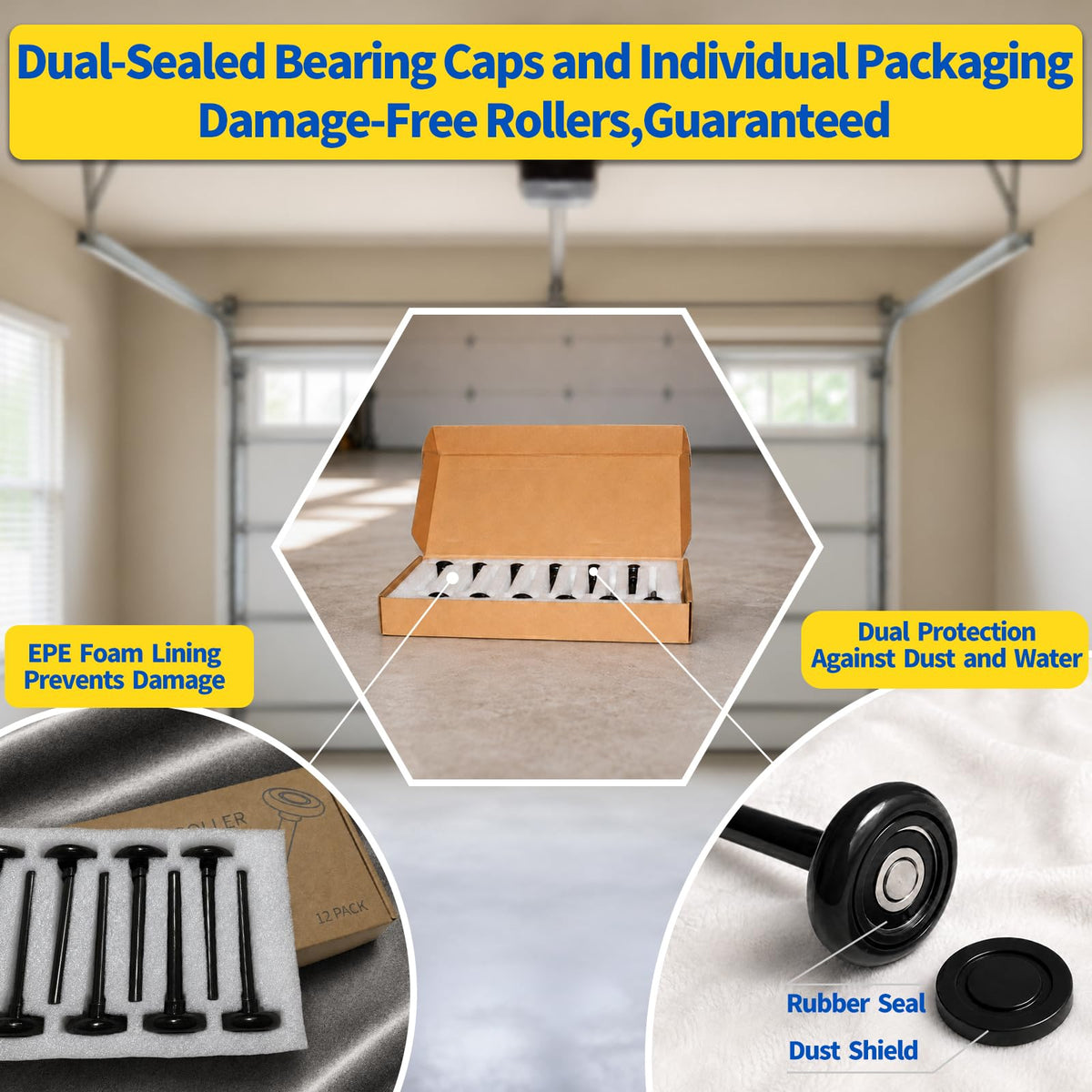 Nylon Garage Door Rollers 12 Pack, Quiet 2" Replacement for 2" Track