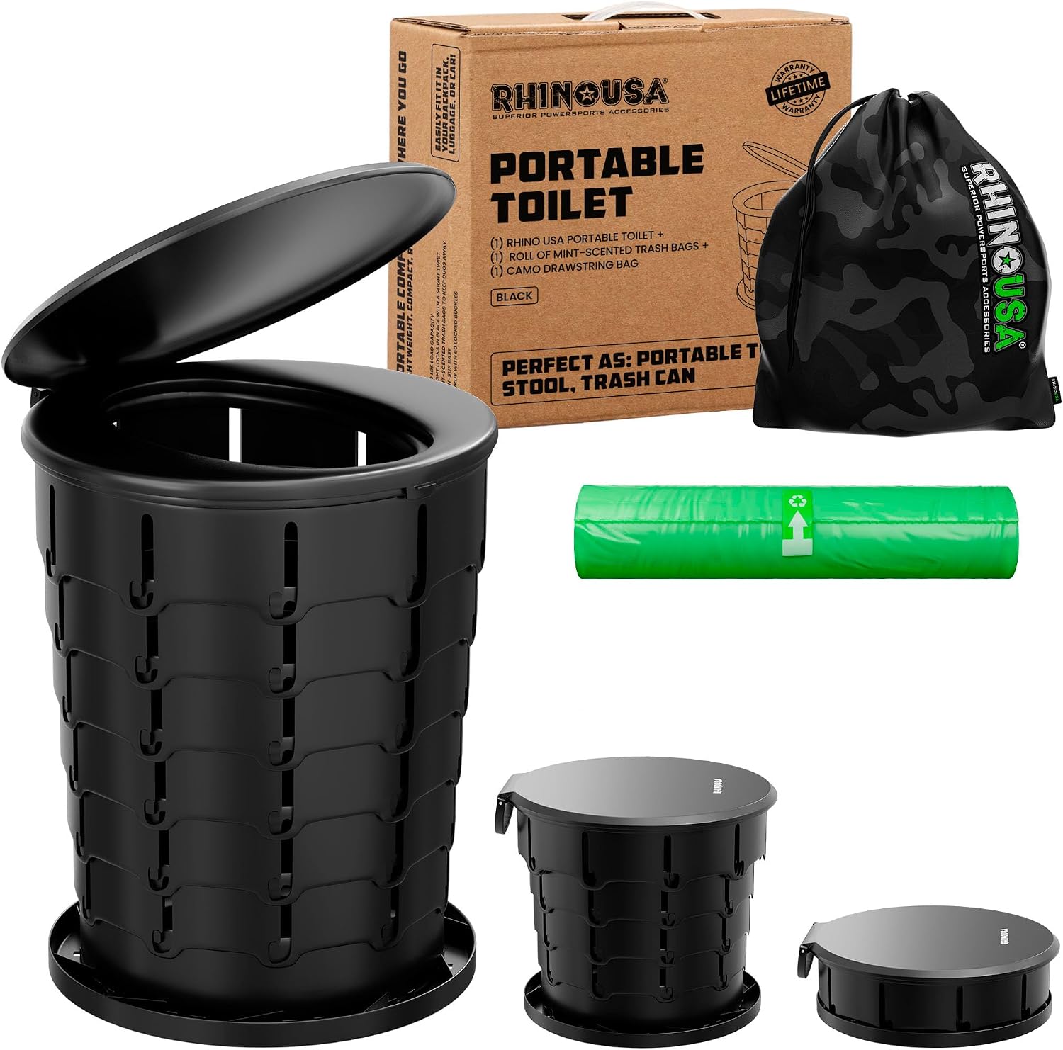 XL Portable Toilet for Camping (400lb Capacity) - Adjustable | Retractable, Collapsible Design. Adjustable Height