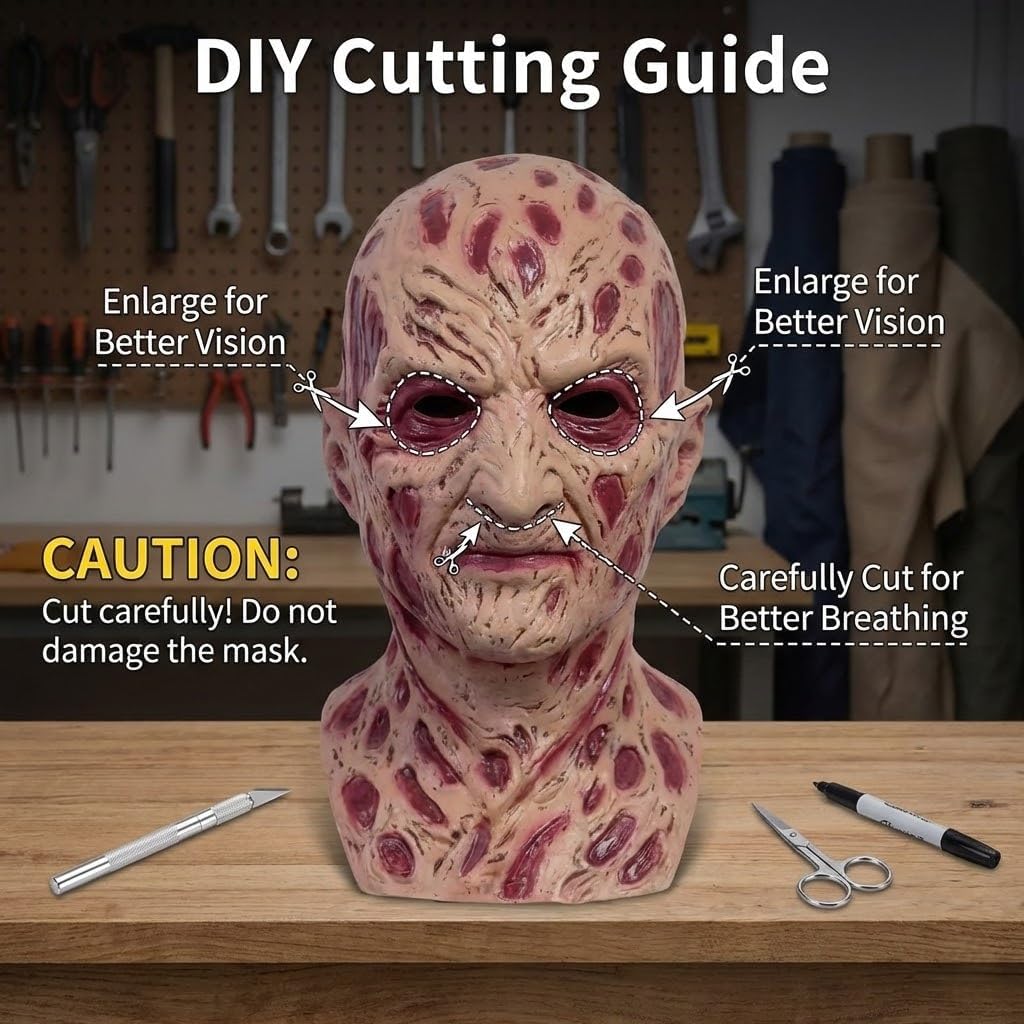 Scary Halloween Mask for Adults Burnt Face Full Head Latex Horror Prop | Full Head Latex Mask, Scarred Monster