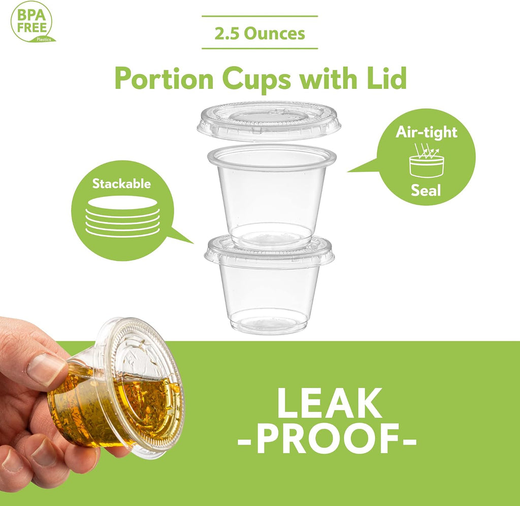 {2.5 oz,200 Sets} Clear Diposable Plastic Portion Cups With Lids, Small Mini Containers For Portion Controll, Jello