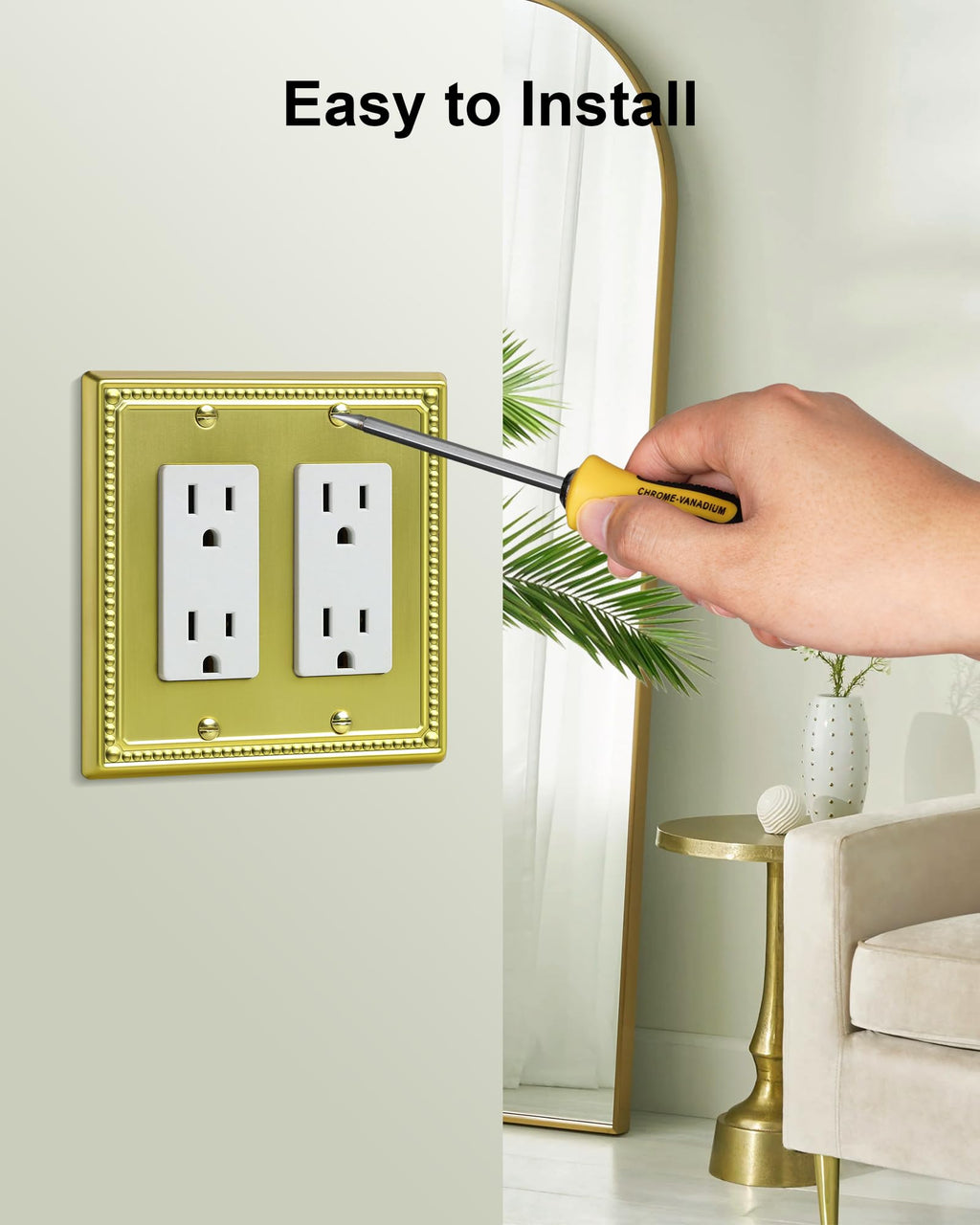 TREEWELL 2-Pack Double Decorator Outlet Cover Plate, Brushed Brass