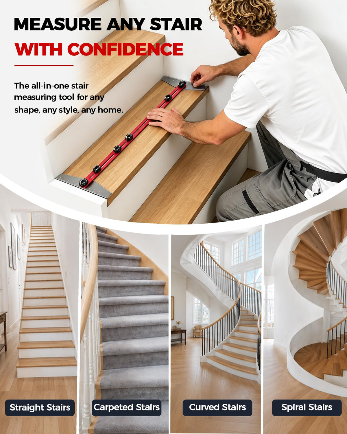Stair Tread Template Tool, Adjustable 8-60 Inch, Woodworking Tools