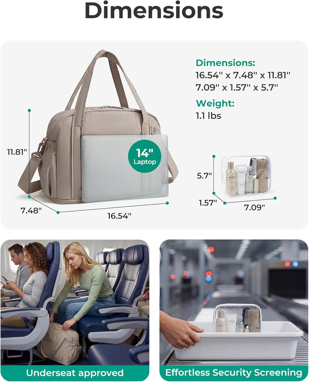 Expandable Personal Item Travel Bag, Lightweight Gym Bag for Women, 24L Weekender Travel Duffle with Toiletry Bag