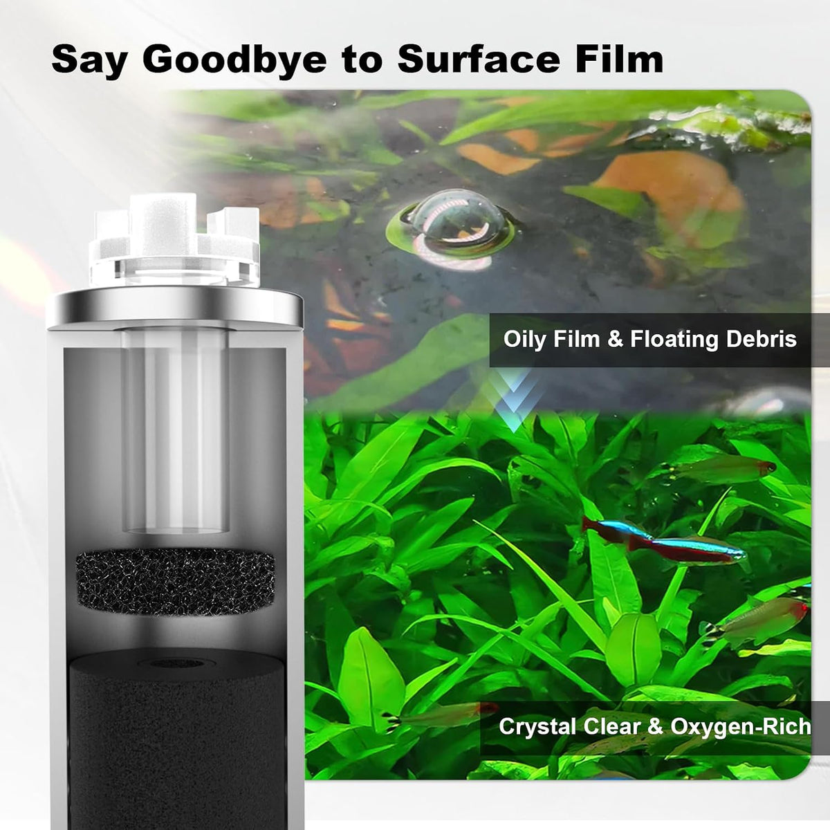 Aquarium Surface Skimmer with 4-Speed Controller for Planted Tanks