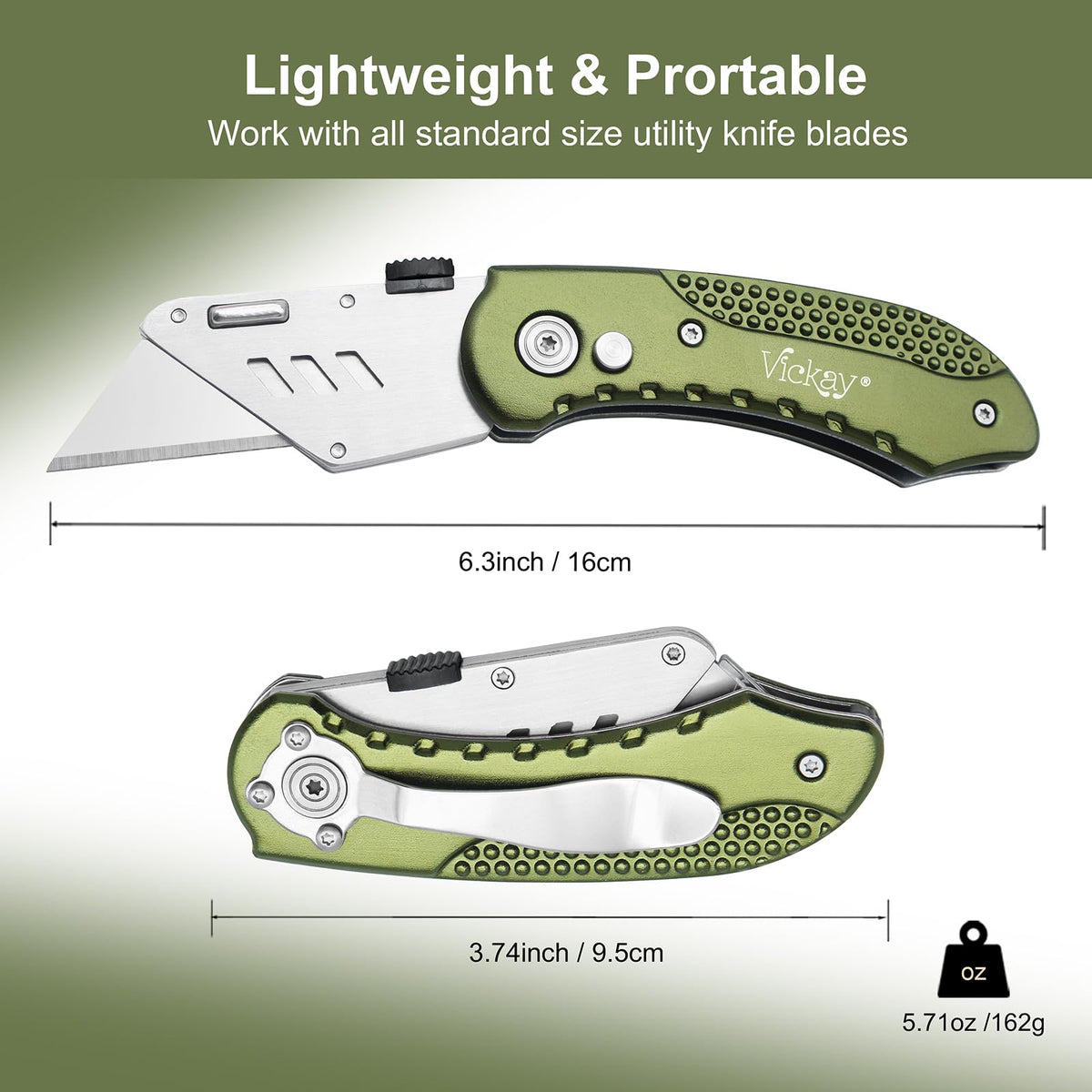 Folding Utility Knife, Heavy Duty Box Cutter, Razor Knife-OliveGreen