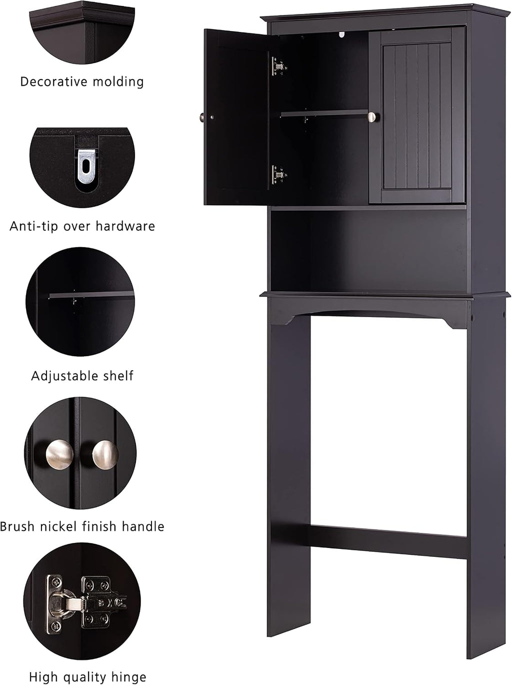 Over Toilet Storage Cabinet with Doors, Espresso Bathroom Organizer | FSC-Certified MDF, Raised Panel Doors