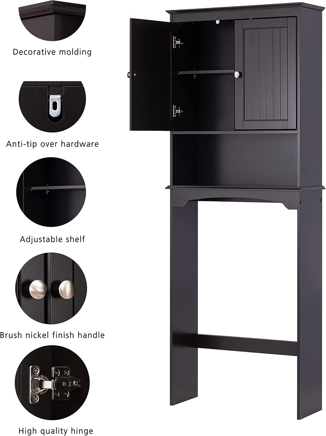 Over Toilet Storage Cabinet with Doors, Espresso Bathroom Organizer | FSC-Certified MDF, Raised Panel Doors