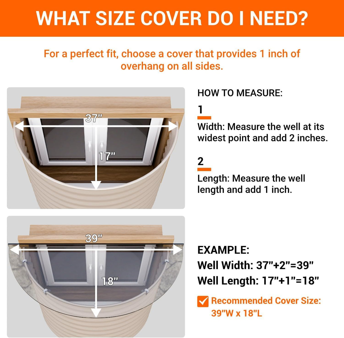 2-Pack Window Well Cover Outside 39" X 16", Clear Polycarbonate Basement/Egress Window Well Cover, All-Weather