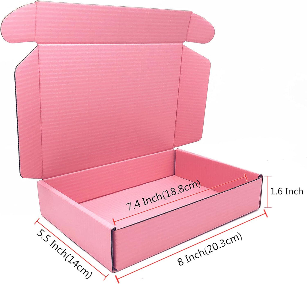 Small Shipping Boxes 8x5.5x1.6 Inch, Pink Cardboard Box Mailers 25 Pack