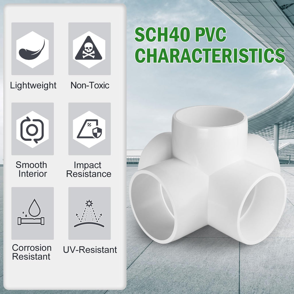 5 Way PVC Fittings 2 Inch - Fits 2" SCH40 PVC Pipe - White, 4pcs
