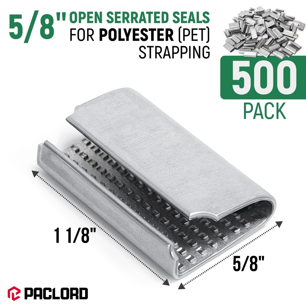 Open Serrated Seals for 5/8" PET Polyester Strapping, Pack of 500