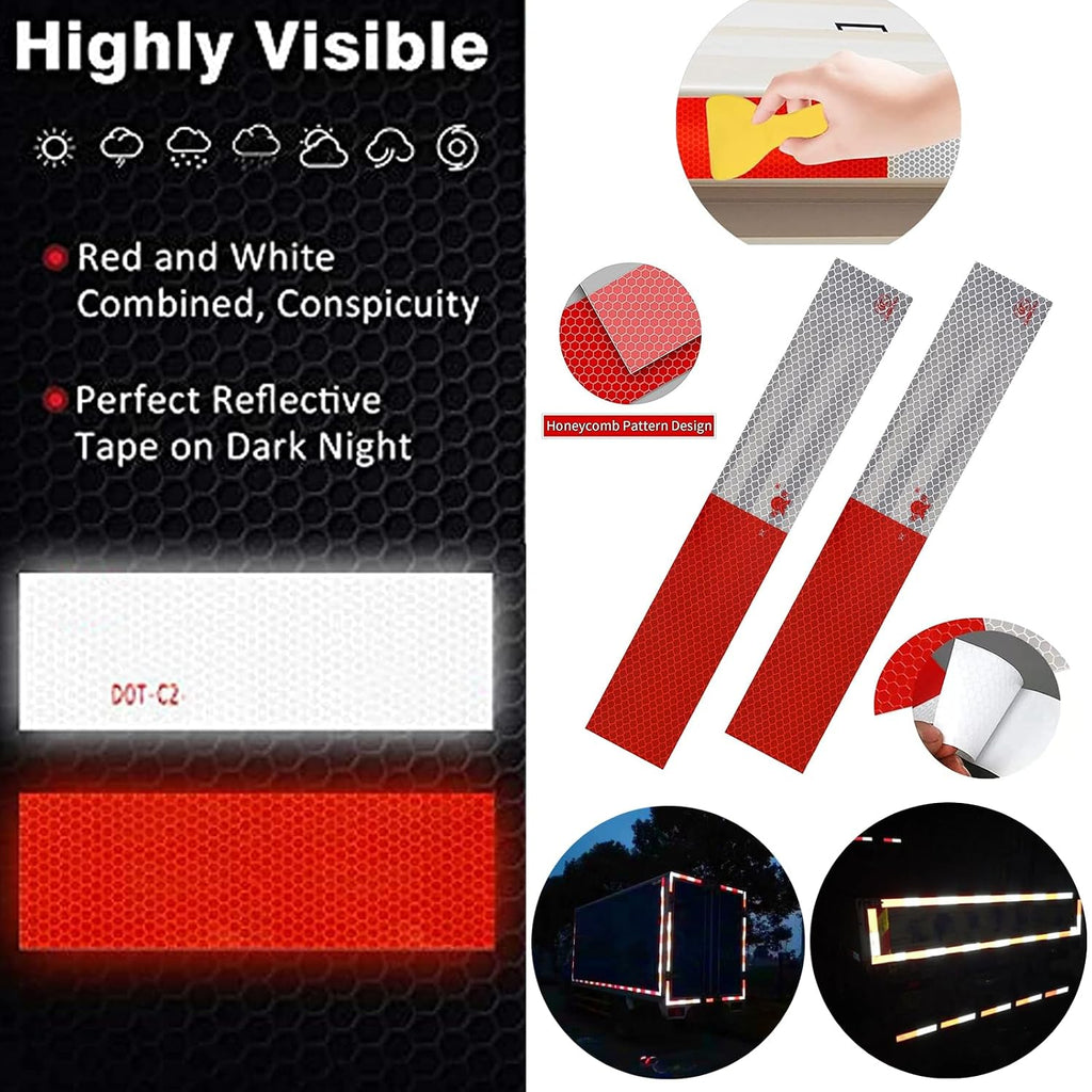 Reflective Tape 2" × 12" 10 PCS Red & White Trailer Reflector Outdoor