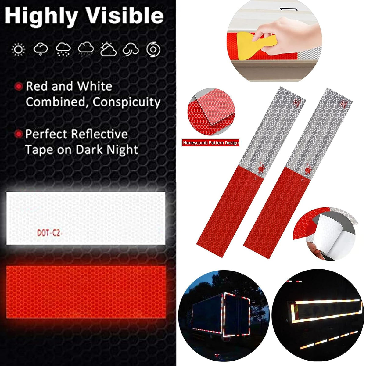 Reflective Tape 2" × 12" 10 PCS Red & White Trailer Reflector Outdoor