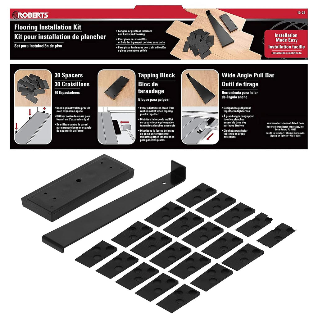 Floor Install Kit, Laminate Wood Flooring Installation Kit, Pull Bar, Black Tapping Block, 20 x Black Spacer, Black
