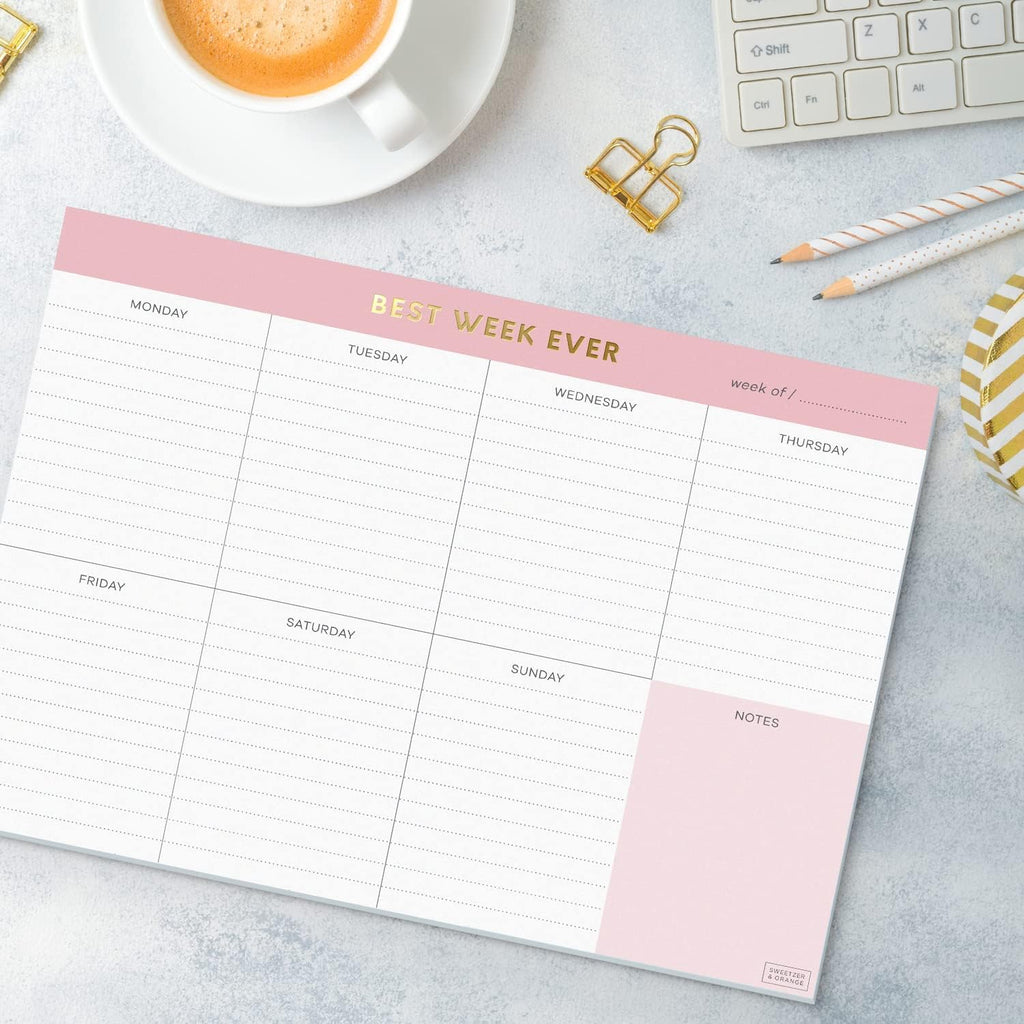 Weekly To Do List Pad. Gold Foil 7 days Planner with Daily Roadmap Agenda Squares. 7x10” Day Workbook 2026 - Student