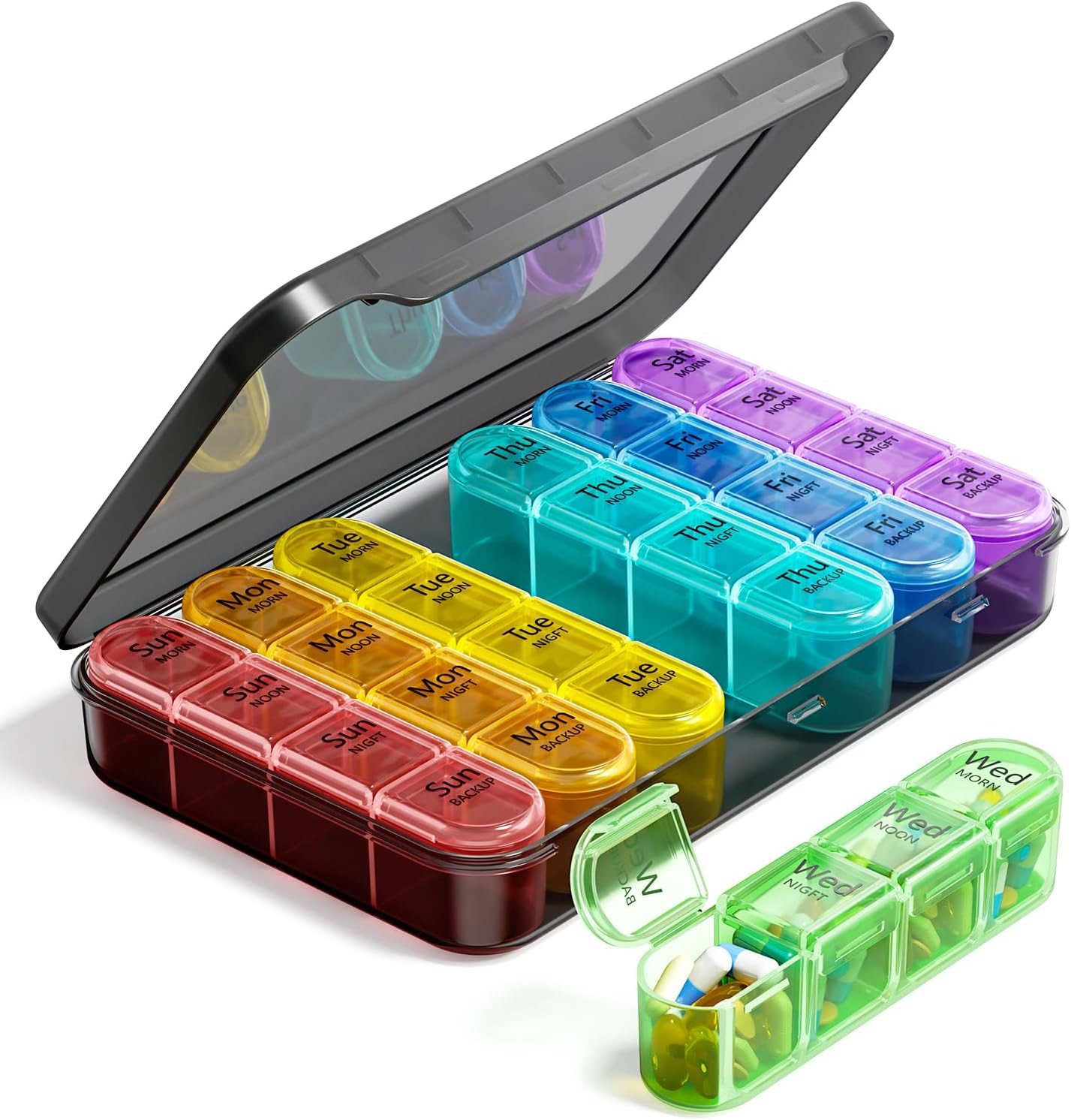 Weekly Pill Organizer 4 Times a Day, BPA Free Daily Pill Box 7 Day, Large Travel Pill Case with 28 Compartment to