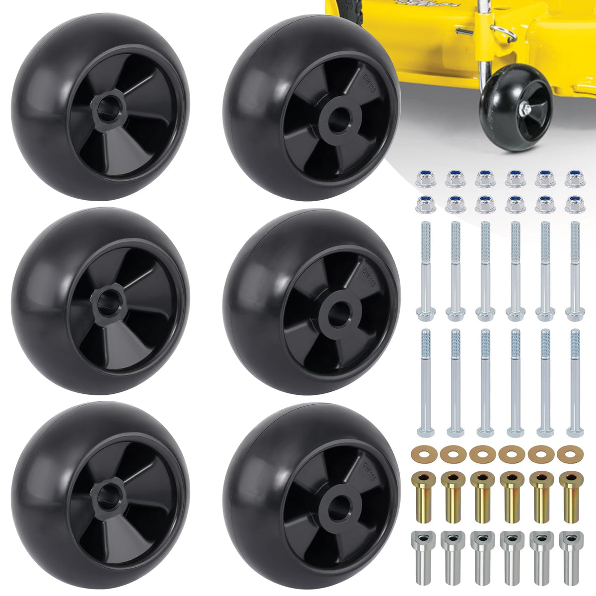 XaXmTee 6Pack M111489 Lawn Mower Deck Wheels Kit with Full Set Accessories