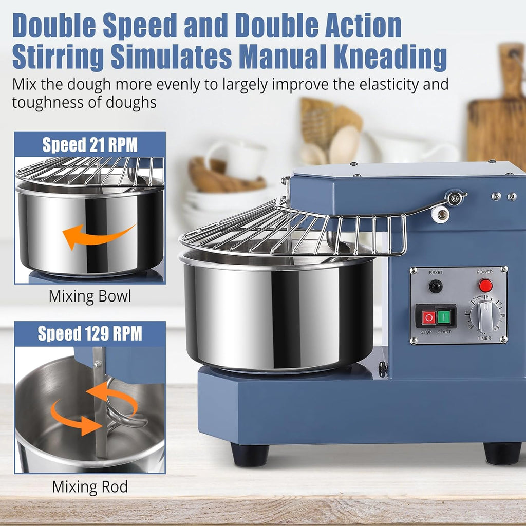 10.5 QT Commercial Dough Mixer, 650W Dual Rotating Dough Kneading Machine with Food-Grade Stainless Steel Bowl