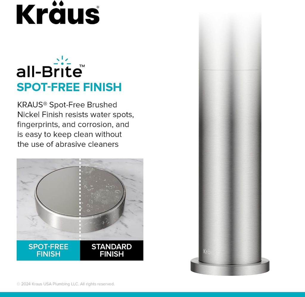 Indy Bathroom Faucet for Vessel Sink in Spot-Free Brushed Nickel with Single Handle, Pop Up Drain and Supply Lines