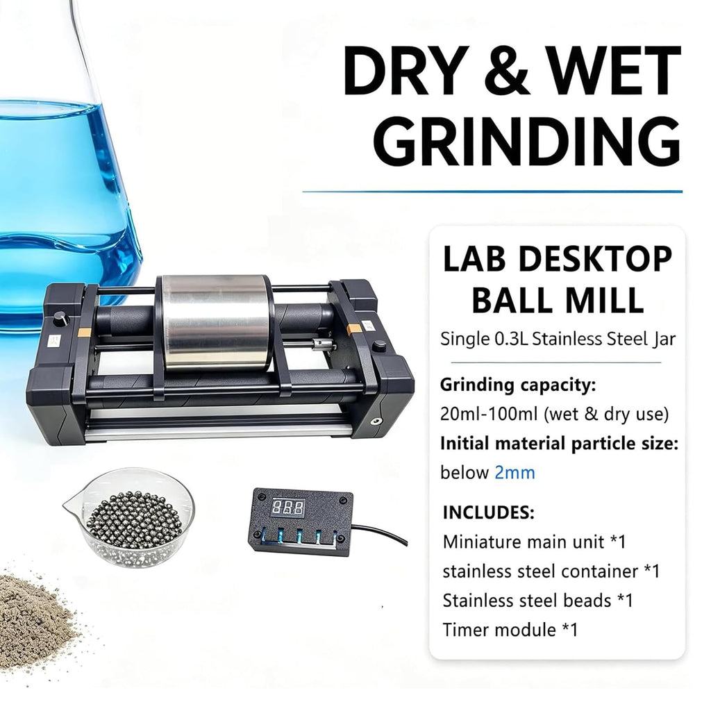 Desktop Ball Mill 0.3L Jar, Wet/Dry Lab Grinder with Digital Timer,Single