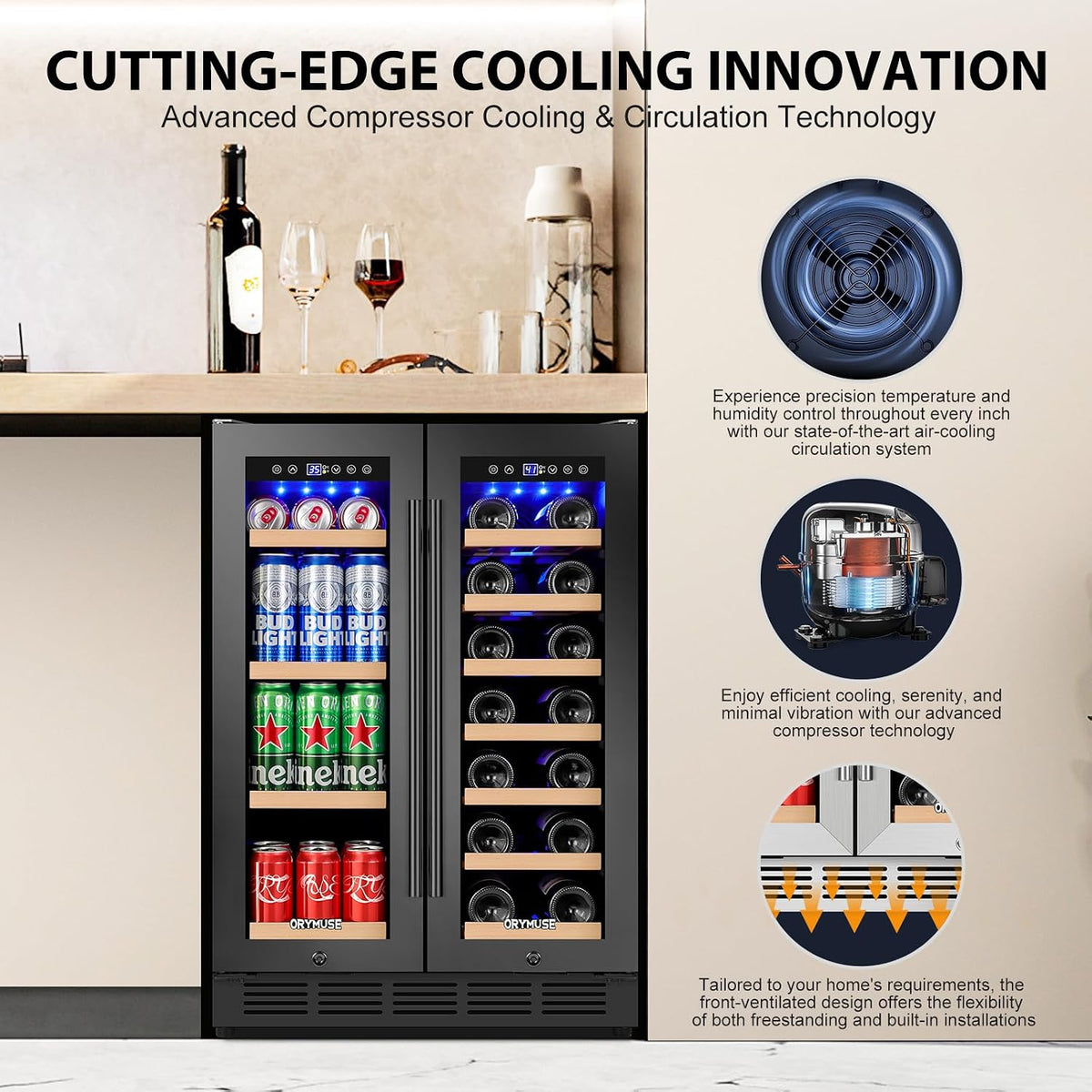 24 Inch Dual Zone Wine and Beverage Refrigerator, Under Counter